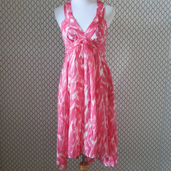 Postmark Anthropologie Empire Waist Feather Print Side Zip Summer Dress Size 00 - Picture 3 of 11